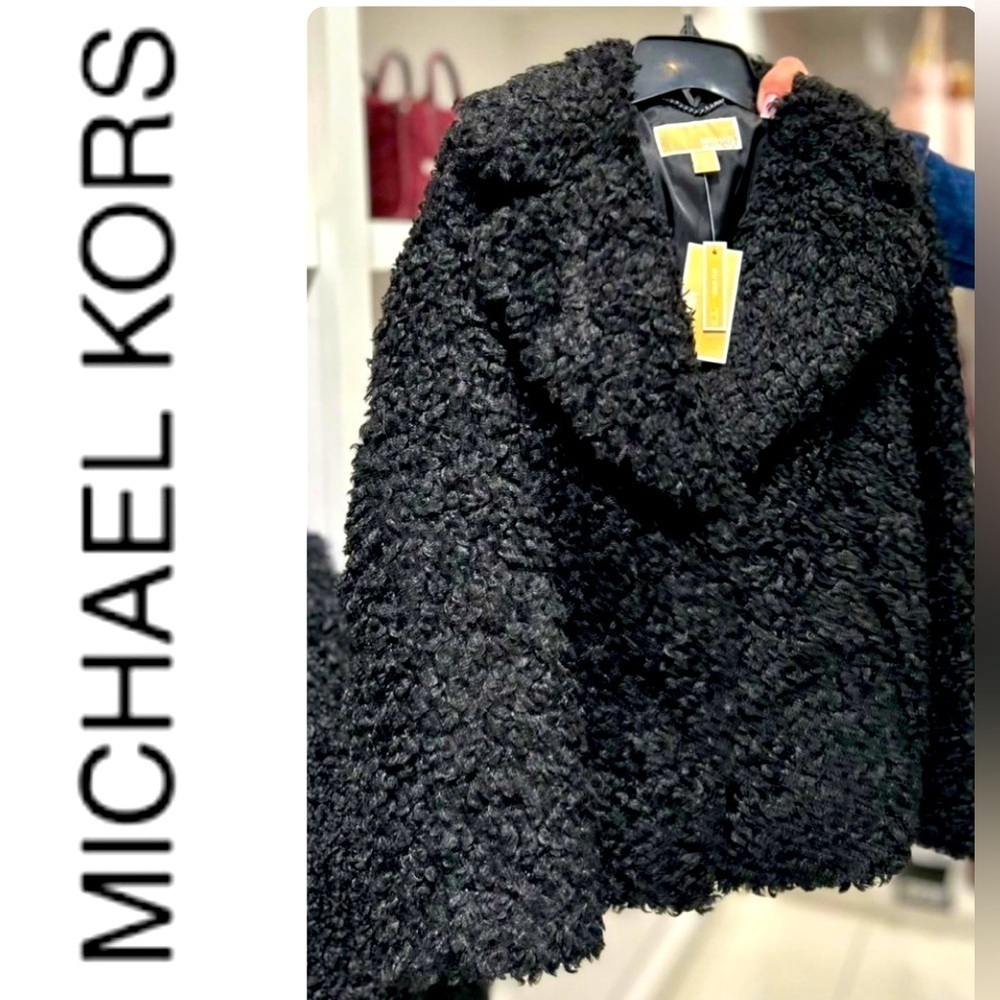 - Michael Kors coat L black Faux Fur Teddy NWT Jacket $325 - Picture 9 of 11